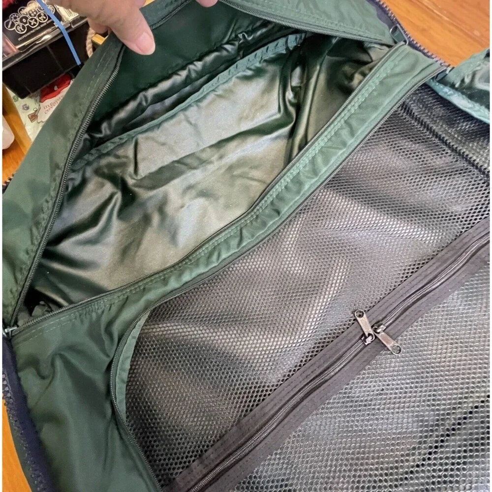 Lands‎ End Lighthouse Vintage Greeen & Blue Nylon Garment Bag Travel USA-Made
